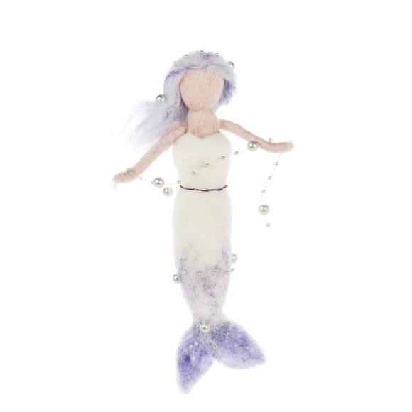 Other - 🎄Mishell the Mermaid Ornament Purple Felt Wool Pearls Handmade Christmas
